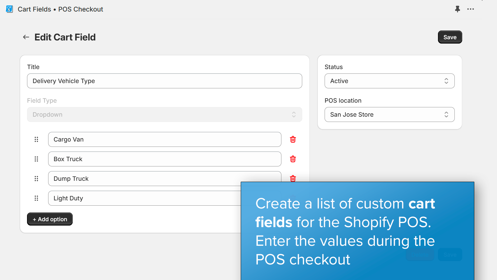 Create custom cart fields for the POS cart