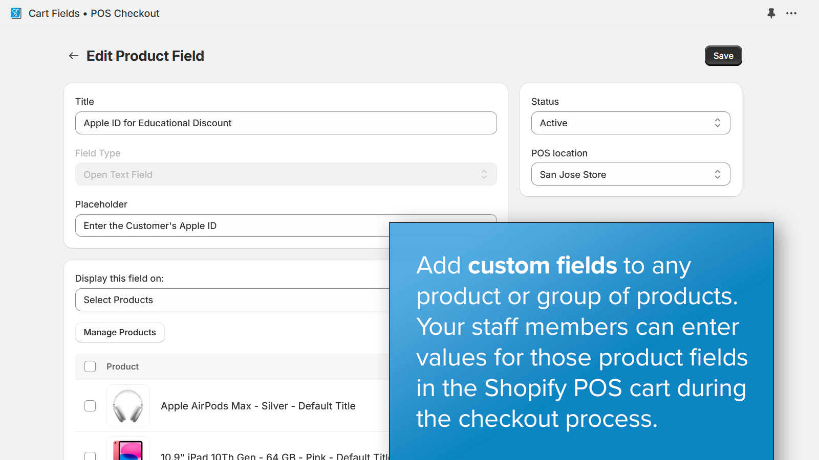 Create custom fields for any product