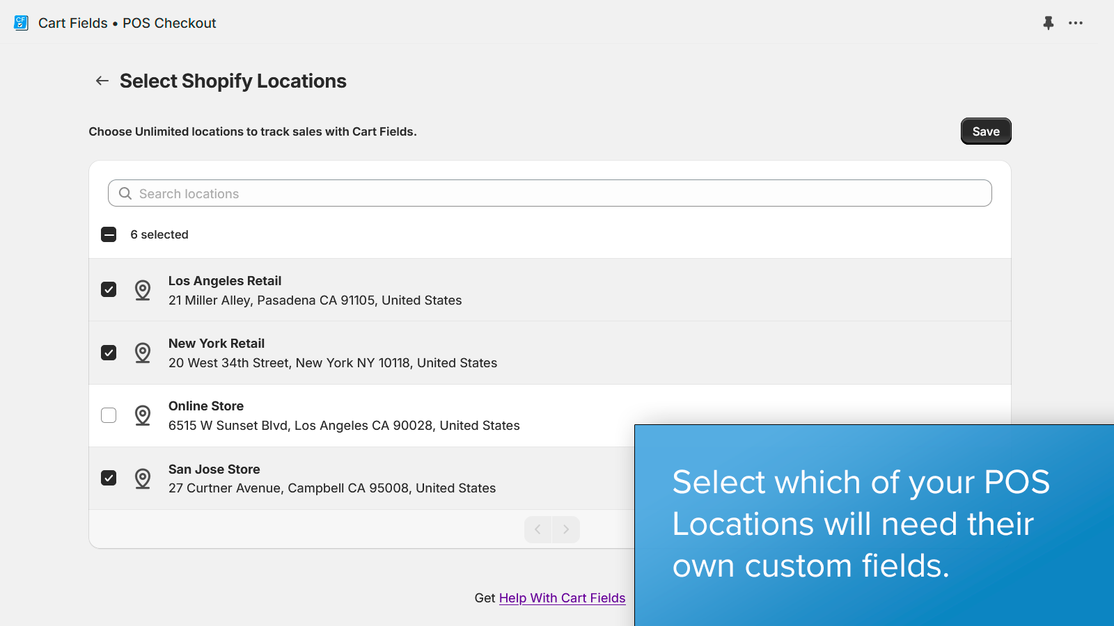 Every Shopify Location can have different fields