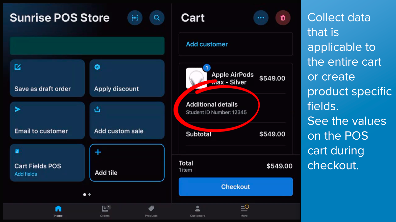 Values appear on the cart for checkout