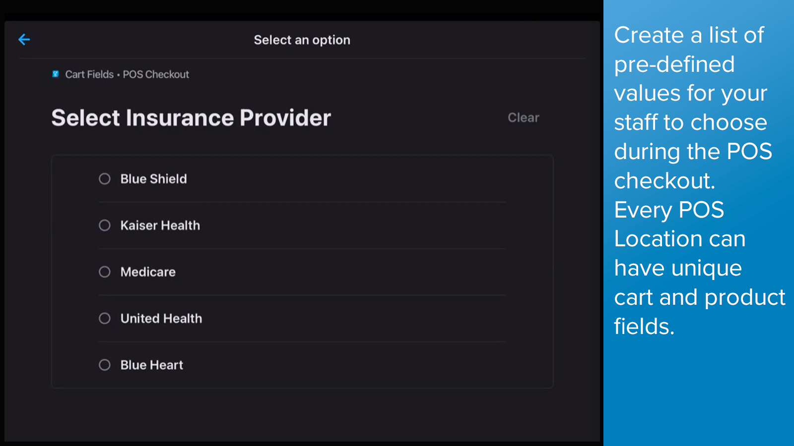 Select from different types of fields like a drop-down list